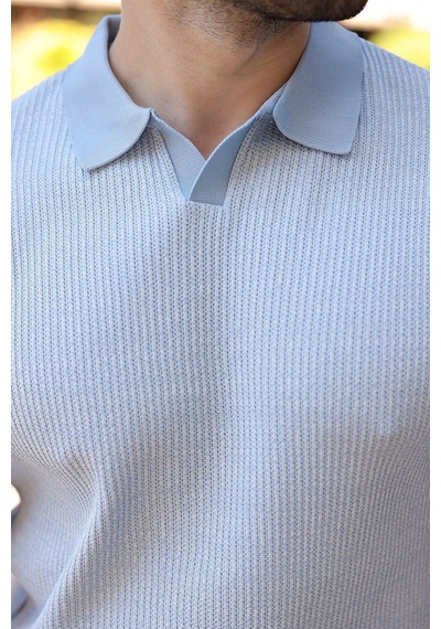 Madmext Bebe Mavisi Polo Yaka Regular Fit Erkek Triko Tişört E7496