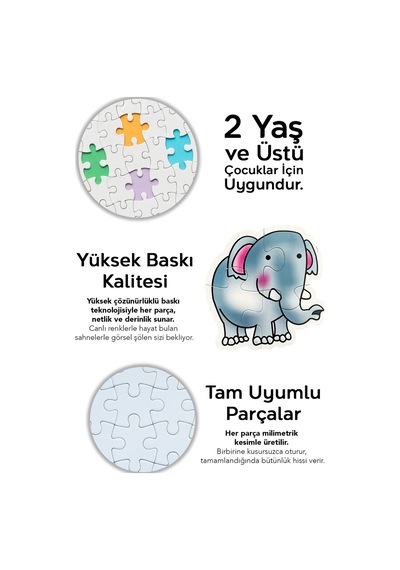 13 Parça Hayvan Figürlü Puzzle Seti - Aslan Fil Zürafa Maymun Şekilli 2-3 Yaş Eğitici Yapboz
