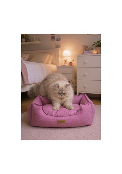 Premium Kedi Ve Köpek Yatağı Kafa Destekli Kaydırmaz Taban Yıkanabilir Fermuarlı Çift Taraflı Minder %100 Boncuk Elyaf Pembe 1607705364