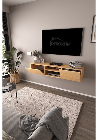 Df17102 Led Işıklı Duvara Monte Tv Ünitesi, 2 Kapaklı Dolaplı, Raflı 150 Cm Tv Alt Ünitesi Safir Meşe Df17102 Led Işıklı Duvara Monte Tv Ünitesi, 2 Kapaklı Dolaplı, Raflı 150 Cm Tv Alt Ünitesi Safir Meşe