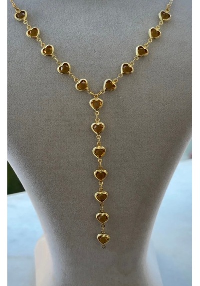 Kadın Gold Renk Zirkon Taşlı Özel Tasarım Y Model Kolye Sarı