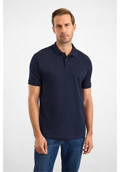 Süvari Lacivert Slim Düz Nakışlı Pike Düğmeli Polo Yaka Tişört Ts1014000474-m09