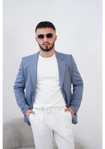 Dupont Classics Dupont Keten Slim Fit 6 Drop Sivri Yaka Çift Yırtmaçlı Erkek Blazer Ceket Açık Mavi Dupont Classics Dupont Keten Slim Fit 6 Drop Sivri Yaka Çift Yırtmaçlı Erkek Blazer Ceket Açık Mavi