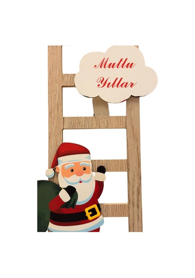 Yılbaşı Dekorasyonu Ahşap Merdivenli Noel Baba 16.5x1.2x35 Cm