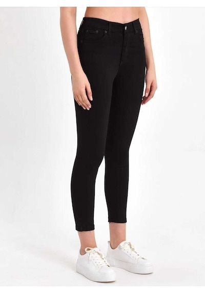 Siyah Yüksek Bel Dar Paça Jeans Siyah