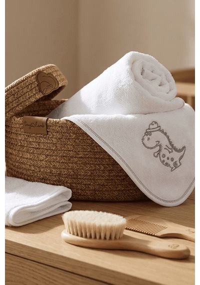 Bebek Banyo Seti - Dino Cozy Care Banyo Seti - Bebek Kare Kundak - Kese - Fırça Ve Tarak Seti