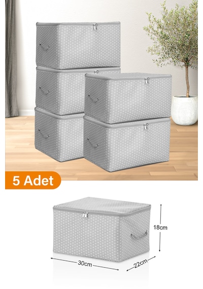 Serstil 5 Adet - Mini Boy Baskı Detaylı Gri Benekli Hurç 30 X 22 X 18 Cm