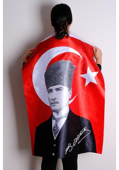 K.Atatürk İmzalı Türk Bayrağı Saten Kumaş Dijital Baskı 70x105 cm