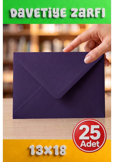 25 Adet 13x18 Cm Premium Kalite Davetiye Zarfı Mor