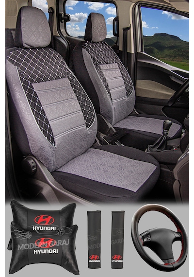 Hyundai Getz Accent Exel Oto Koltuk Kılıfı Siyah Ön Arka Gri