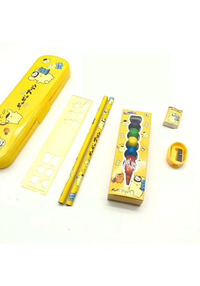 Sanrio Kuromi Cinnamoroll Pom Pom Purin Kırtasiye Seti 7 Parça Pom Pom Purin Kırtasiye Seti Sarı