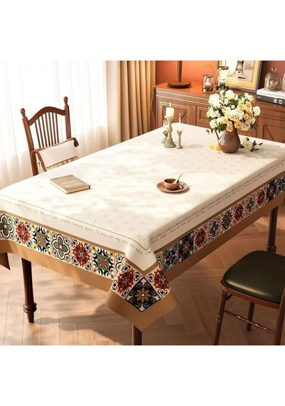 Tr Haki Yeşil Masa Örtüsü Masa Folyosu Köşeli, Çiçekler, Pvc, 140 X 220 Genel
