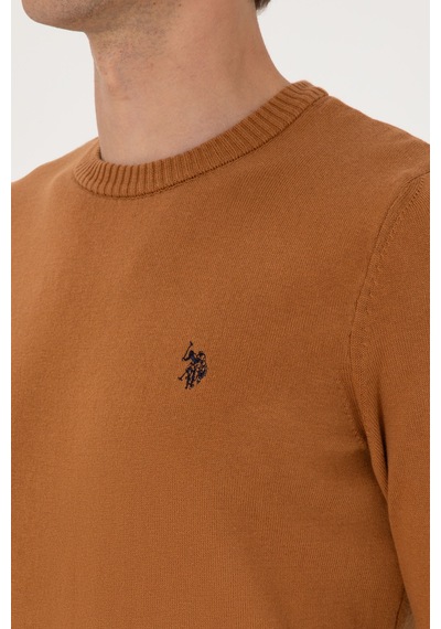 U.S. Polo Assn. Erkek Slim Fit Bisiklet Yaka Camel Basic Kazak 50313713-VR233