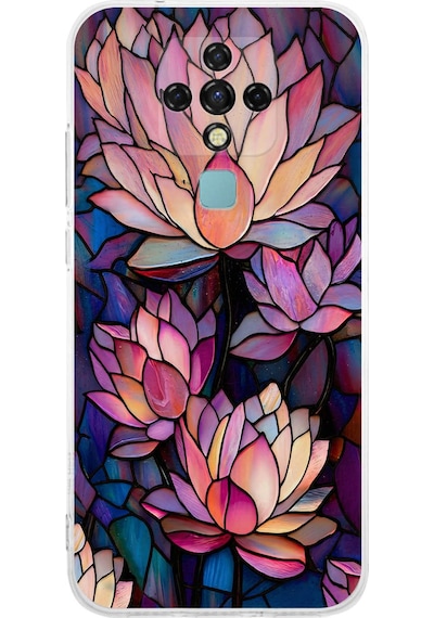 Printify Tecno Camon 16 İle Uyumlu Vitray Sessiz Lotus Tasarımlı Şeffaf Silikon Kılıf Şeffaf
