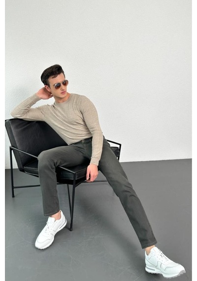 Erkek Vizon Regular Fit Bisiklet Yaka %100 Akrilik Triko Kazak Hlthe012121