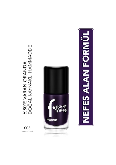 Flormar Good Vibes Yüksek Pigmentli & Parlak Bitişli Nefes Alabilen Oje 005 Purple Lettuce