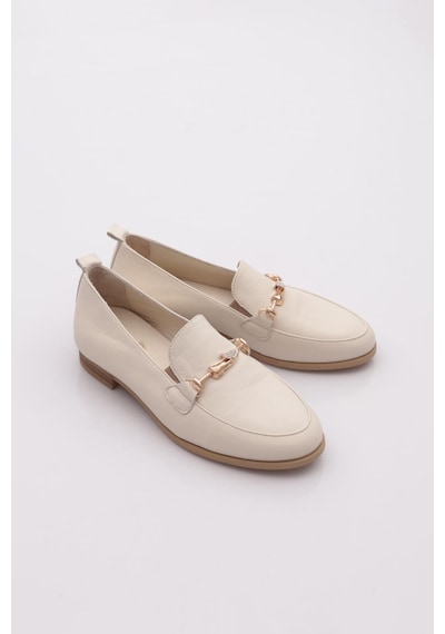 Mammamia D24ya-3470 Kadın Deri Loafer Ayakkabı Kemik Pen-crema