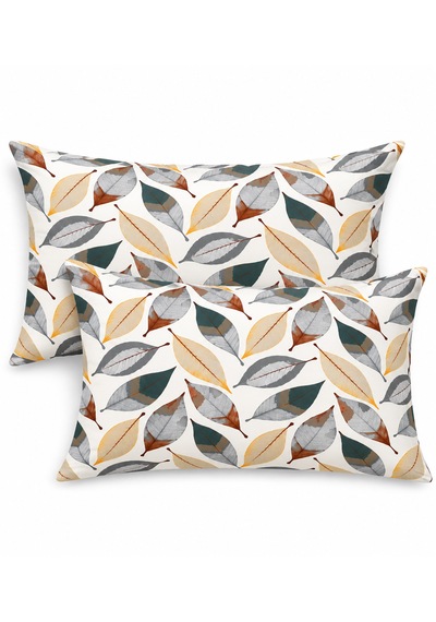 More Home Kapaklı Yastık Kılıfı 2 Adet 50 X 70 Cm Yaprak Desen Gri Bej Çok Renkli
