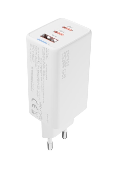 S-link Sl-ecg65 2 Usb-c + Usb-a Gan Pd 65w / Qc 18w Type Gan Pd/pps Beyaz Ev/notebook Şarj Adaptör