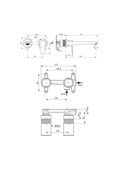 Cerafine O Ankastre Lavabo Bataryası-chrome-kıt2 +ankastre Lavabo Bataryası Iç Set-kıt1-2 Parça Is.35.05.01.01 Krom
