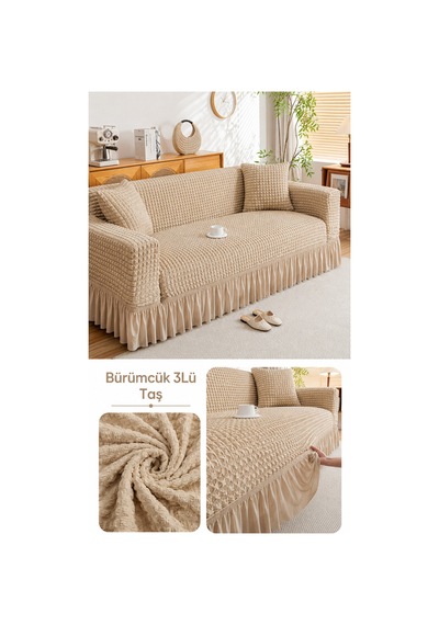 Bürümcük 3 Kişilik Koltuk Örtüsü. Etekli Koltuk Kılıfı. Çekyat Kanepe Örtüsü. 1 Adet Taş - 876024568 Taş