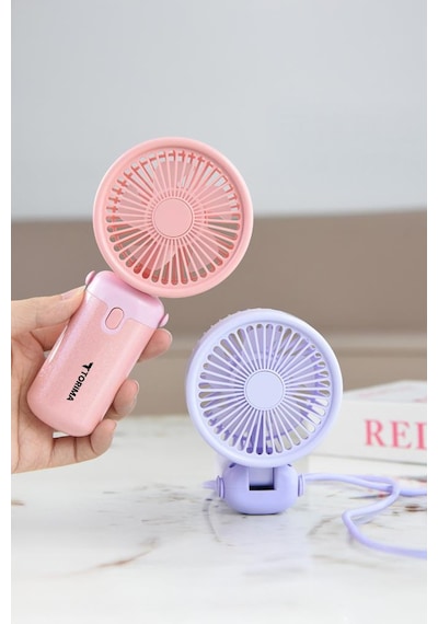 Şarjlı El Vantilatörü Masaüstü Stantlı 3 Kademeli Taşınabilir Mini Fan F57 Mor