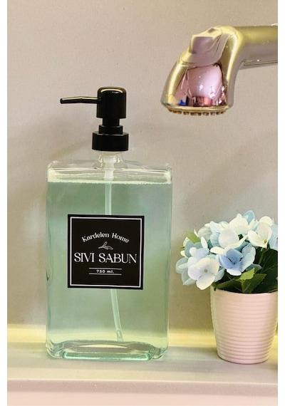 Makri Home 750 Ml Modern Ve Şık Tasarım Cam Sıvı Sabun & Deterjanlık Şeffaf