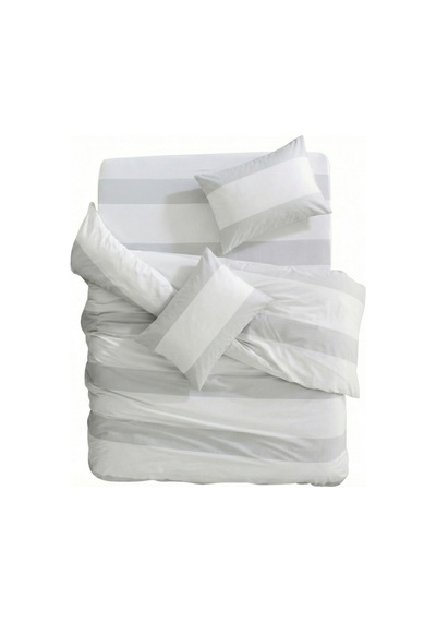Maki Home %100 Pamuklu Soho Gri Çizgili 200x220+2 50x70 Çift Kişilik Nevresim Ve Yastık Kılıfı Beyaz Gri