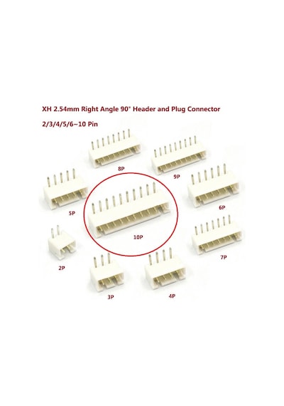 10 Pin Jst-xh 2.54 Tunik Konnektör Erkek Eğik 90