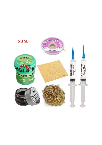 Relıfe Rl-402 Krem Lehim 183 C 40gr Havya Uç Temizleyici Seti Flux Lehim Toplama Cp-2015 Emme Teli Vs Set01