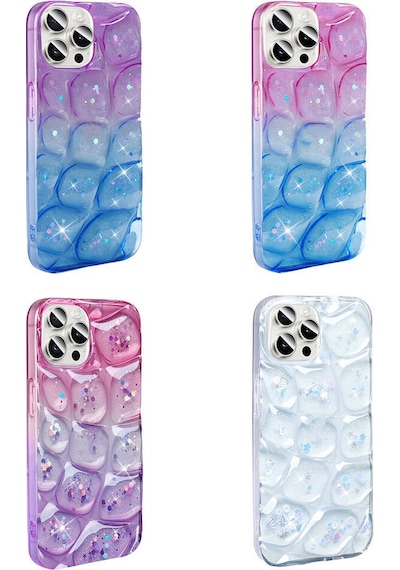 Apple Uyumlu iPhone 15 Pro Max Kılıf Simli 3d Desenli Tchs Hacar Kapak - Pembe-mavi Pembe-Mavi