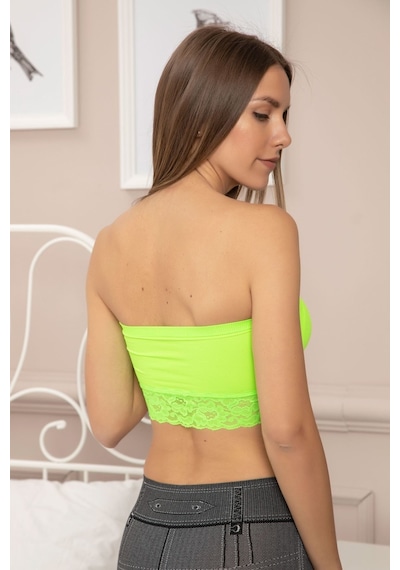 Siyah İnci Kadın Çiçeği Pedli Dikişsiz Dantelli Seamless Bondeo Neon Yeşil