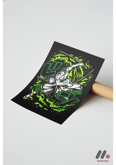 One Piece Zoro Anime Poster, Çerçevesiz Yüksek Kalite Duvar Afişi - Anime Severlere Özel Hediye