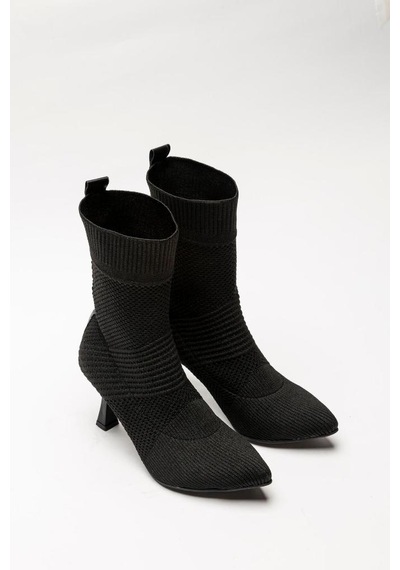 Aycan Shoes Kadın Siyah Triko Çizme İnce Topuklu Sandy Çizme 001