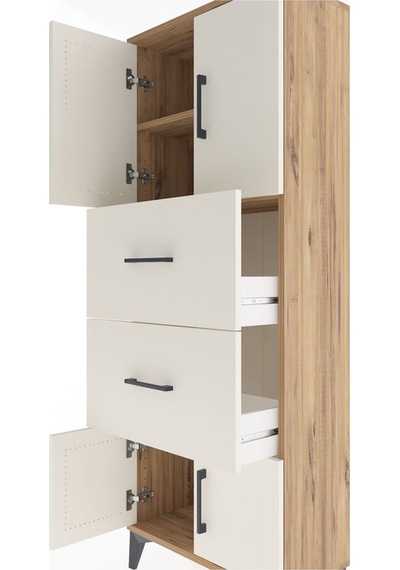 Arges Dolap 3 Raflı Tek Çekmeceli 2 Kapaklı 60x30x163 Antrasit-aytaşı Atlas Çam