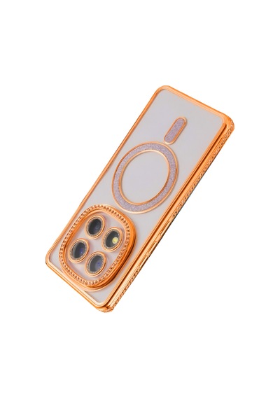 Xiaomi Redmi Note 15 Pro 4g Uyumlu Kılıf Parlak Taşlı Simli M-safe Telefon Kılıfı Kapak Turuncu