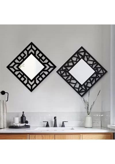 2'li Set Kırılmaz Pleksi Dekoratif Duvar Aynası - 22.5x22.5 Cm Geometrik Çerçeveli 1. Sınıf Ayna Belirtilmemiş