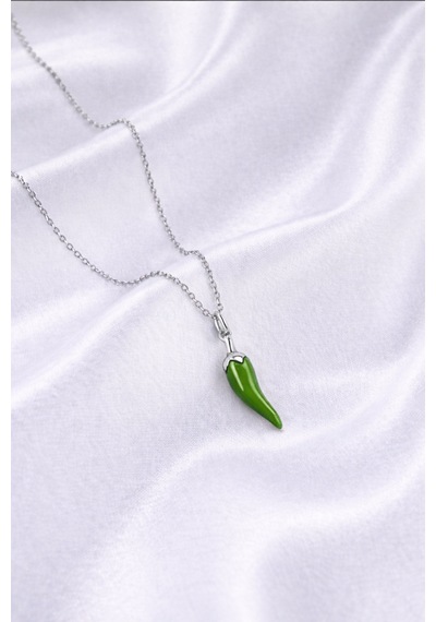 Çekirdekjewelry 925 Ayar Gümüş Yeşil Biber Kolye Minimal Şık Tasarım Kadın Kolye Gümüş