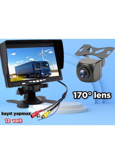 1 Adet 170 Derece Balık Gözü Kamera Ve 7'' Ekran Kayıt Yapmaz 12v