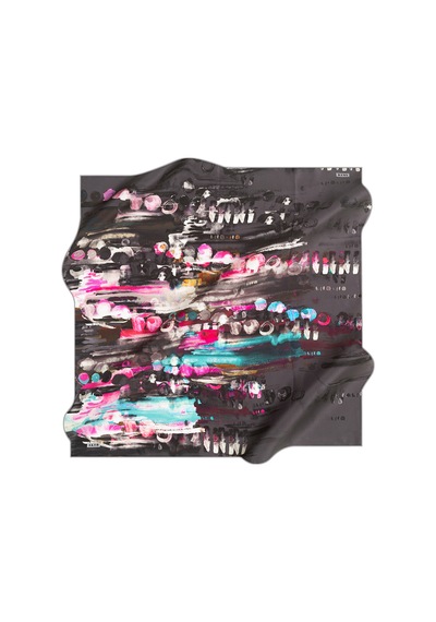 Fırça Desenli 90x90 Aker İpek Krep Saten Eşarp Pembe-mavi Pembe-mavi