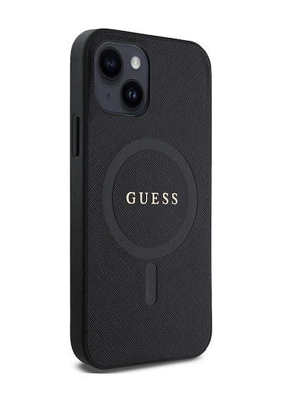 Apple Uyumlu iPhone 12 Kılıf Guess Lisanslı Magsafe Şarj Özellikli Yazı Logolu Saffiano Classic Kapak Siyah
