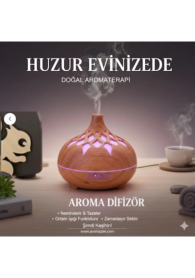 Aroma Difüzör Gece Işığı 7 Led Desenli Nemlendirici Kumandalı Buhar Makinesi 550 Ml