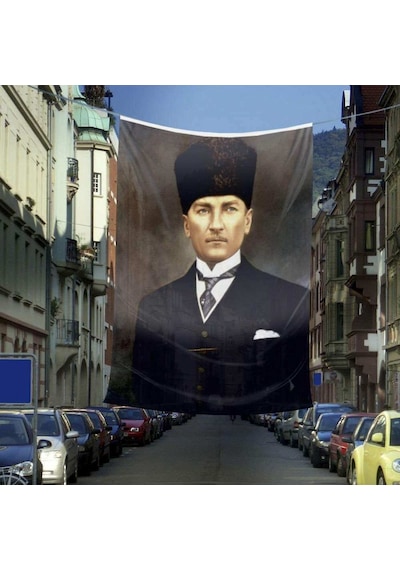 Kalpaklı Mustafa Kemal Atatürk Poster Dış Cephe Bayrağı - 6x9 Metre 1