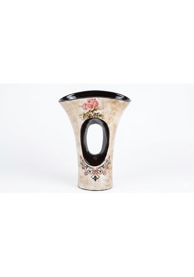 Vintage Gül Desenli Seramik Vazo - Modern Oval Tasarım Dekoratif Çiçek Vazosu - Eskitme Dokulu Salon Ve Masa Üstü Diğer