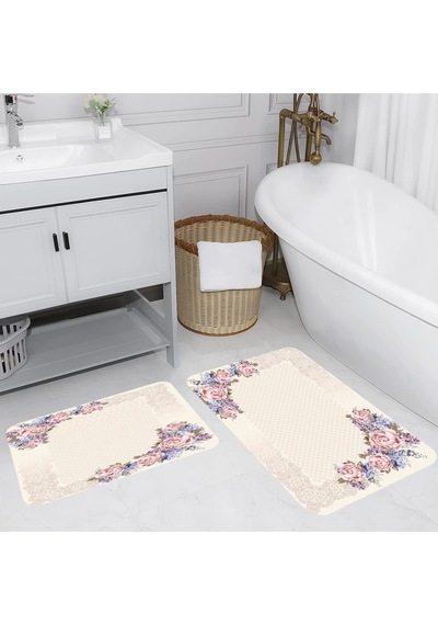 Rovigo Home Baskılı Kaymaz Taban 2 Li Banyo Paspas Takım Rvg5062-100X60-60X50 Çok Renkli