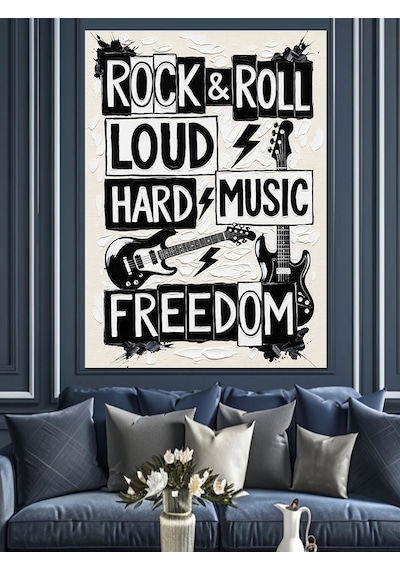 Rock And Roll Müzik Sözleri Dekoratif Kanvas - Mdf Ahşap Tablo