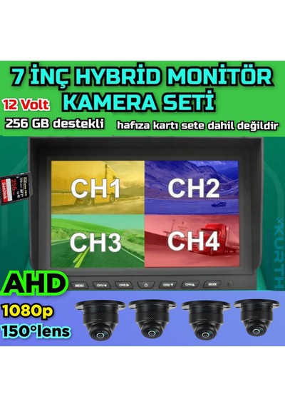 7'' Hybrid Dvr Ekran 4 Adet 150 Derece Ultra Mini Ahd Kamera Set