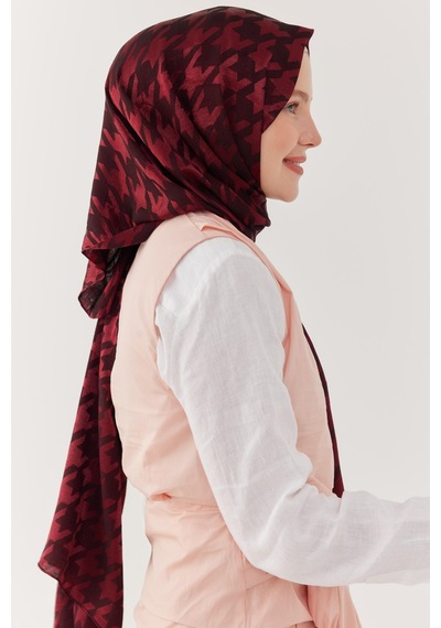 Mirsoy Scarf Kazayağı Desen Parlak Jakar Şal - Bordo Bordo