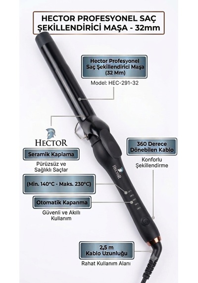 Hector Profesyonel Saç Şekillendirici Maşa 32 Mm