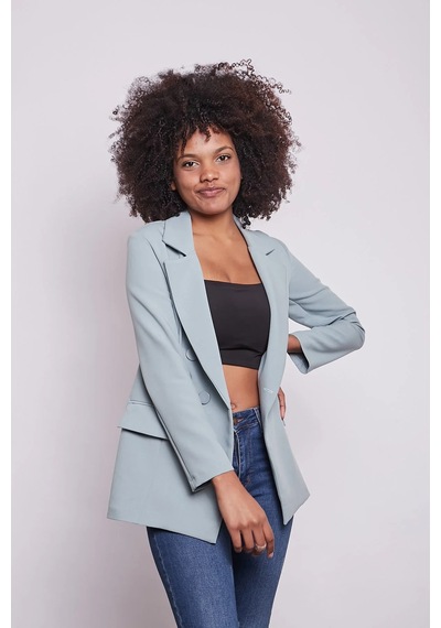 Kadın Düğme Detaylı Uzun Kol Şık Ofis Süs Cep Kapaklı Kumaş Blazer Ceket-mint Mint
